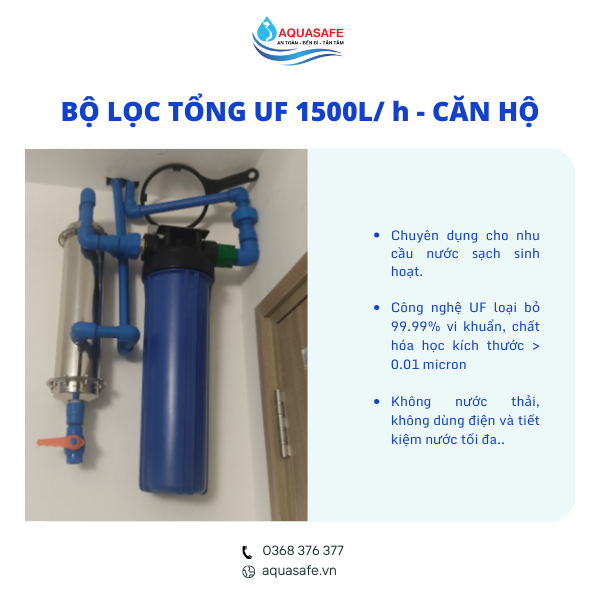 Bộ lọc tổng UF công suất 1500L/ h cho căn hộ