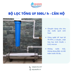 Bộ lọc tổng UF công suất 500L/ h cho căn hộ