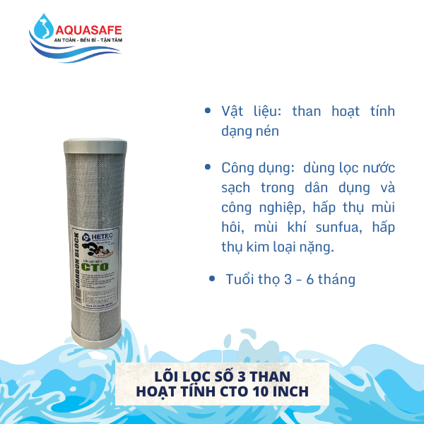 Lõi lọc số 3 - than hoạt tính CTO 10 inch